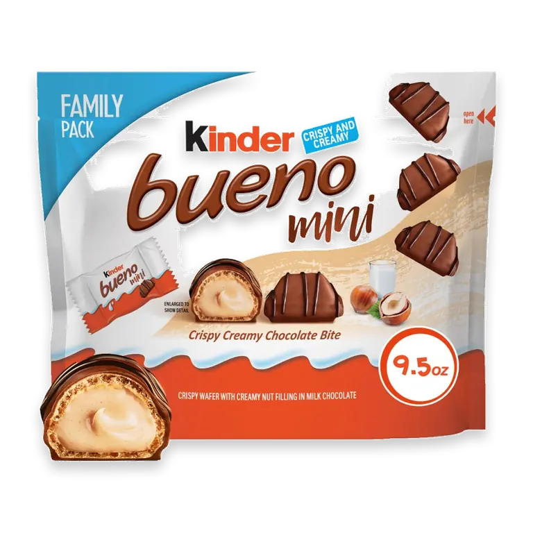 Bueno Mini Chocolate Bars with Crispy Wafer and Hazelnut Cream, Individually Wrapped.