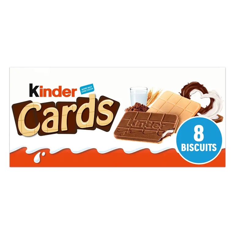 Kinder Cards Milk Chocolate Wafer Biscuit Snack Bars Multipack 8 x 12.8g