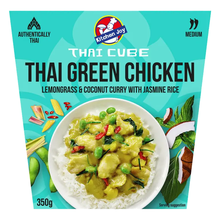 Kitchen Joy Thai Cube Thai Green Chicken Lemongrass & Coconut Curry with Jasmine Rice 350g