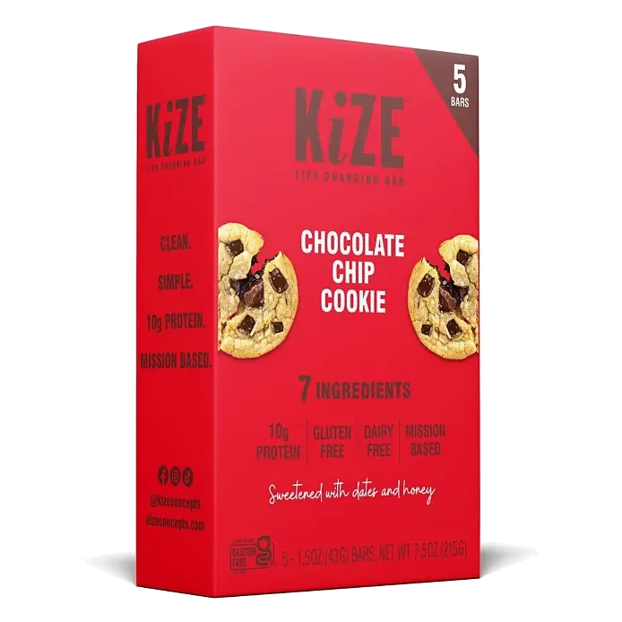 KiZE Chocolate Chip Cookie Gluten Free Energy Protein Bar - 10g Protein - 7.5oz/5ct