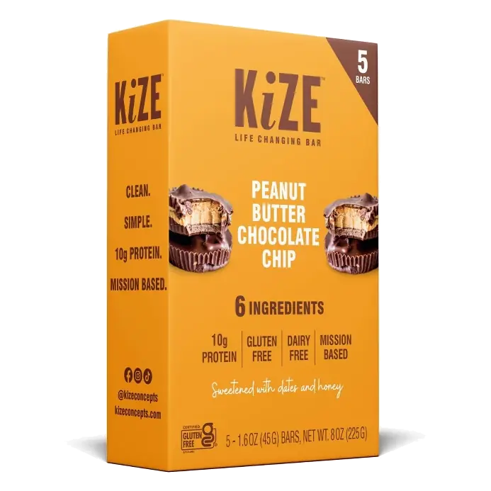 KiZE Peanut Butter Chocolate Chip Gluten Free Energy Protein Bar - 10g Protein - 8oz/5ct