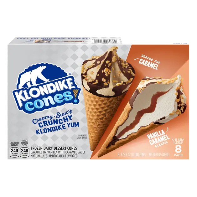 Klondike Cones, Coocoo For Caramel & Vanilla Caramel Classic, 8-3.75 fl oz