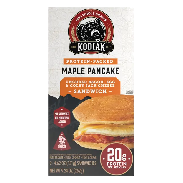 Protein-Packed Maple Pancake Bacon Egg & Colby Jack Sandwich - 2 ct