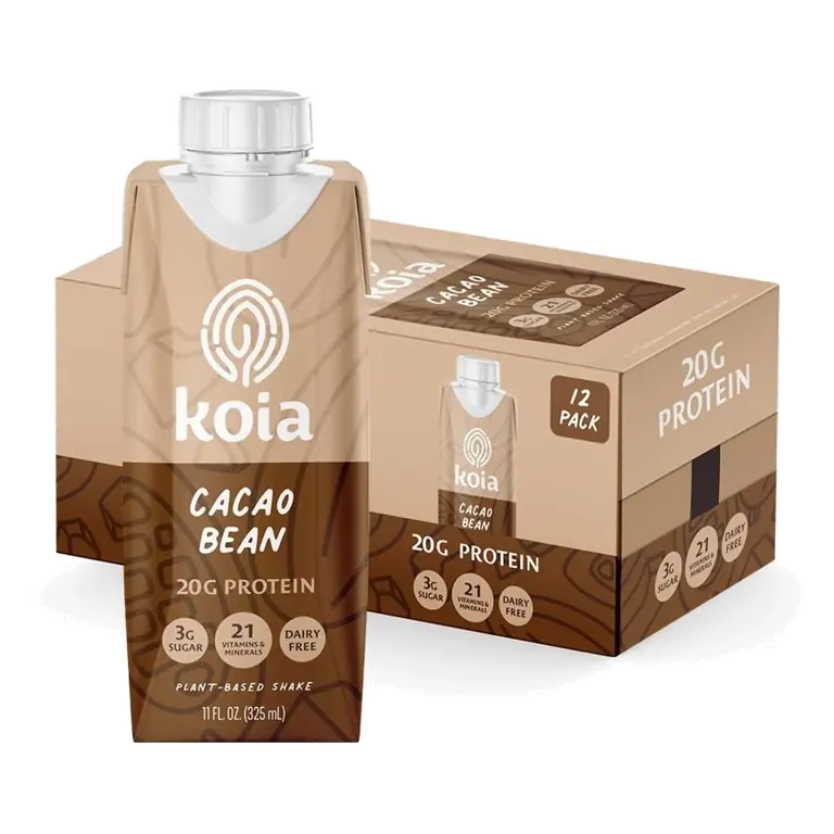 Koia Plant Based Protein Shake, Cacao Bean, 20g Protein, 3g Sugar, 6g Prebiotic Fiber, Meal Replacement Drinks, Dairy-Free, 11 Fl Oz (Pack of 12)