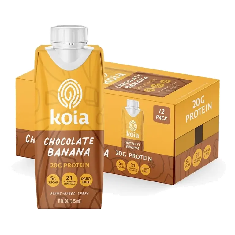Koia Plant Based Protein Shake, Chocolate Banana, 20g Protein, 5g Sugar, 6g Prebiotic Fiber, Meal Replacement Drinks, Non-GMO, 11 Fl Oz (Pack of 12)