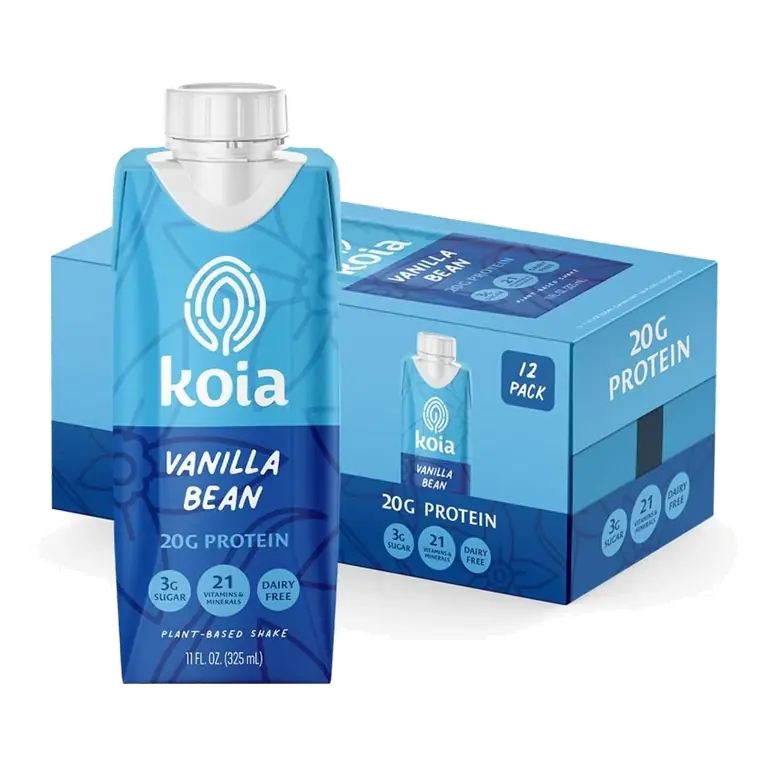 Koia Plant Based Protein Shake, Vanilla Bean, 20g Protein, 3g Sugar, 6g Prebiotic Fiber, Meal Replacement Drinks, Non-GMO, 11 Fl Oz (Pack of 12)