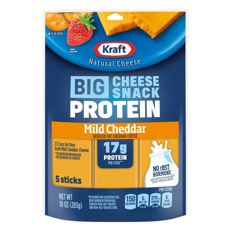 Kraft Natural Cheese Reduced Fat Mild Cheddar Protein Big Stick, 10oz