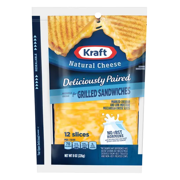 Kraft Deliciously Paired Natural Mozzarella and Cheddar Marbled Cheese Slices 8 oz Wrapper (12 Slices)