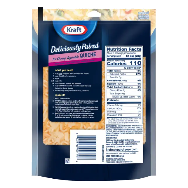 Kraft Deliciously Paired Sharp Cheddar & Swiss Finely Shredded Cheese for Eggs 8oz Bag