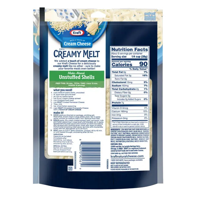Kraft Natural Creamy Melt Mozzarella Shredded Cheese, 8 oz Bag