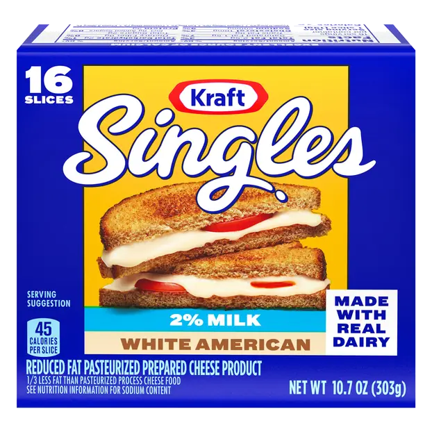 Singles 2% Milk Reduced Fat White American Cheese - 16 ct
