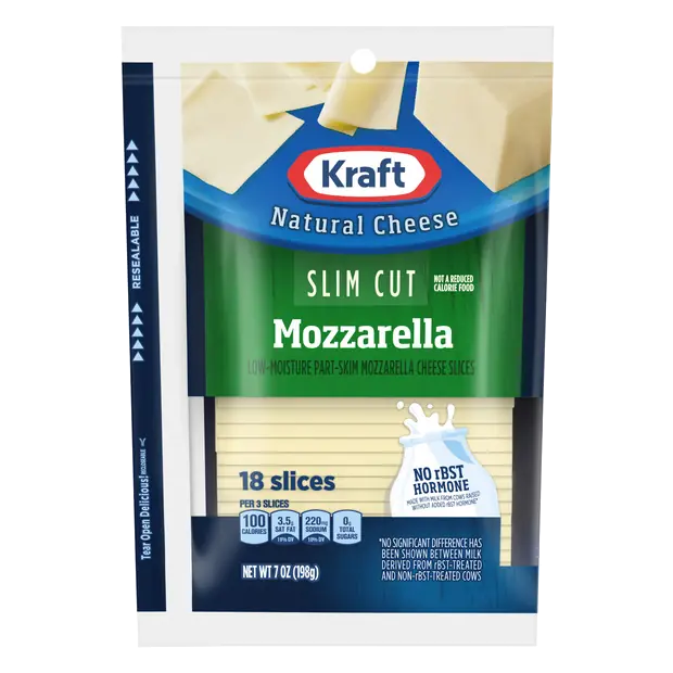 Kraft Slim Cut Mozzarella Natural Cheese Slices, 18 Slices