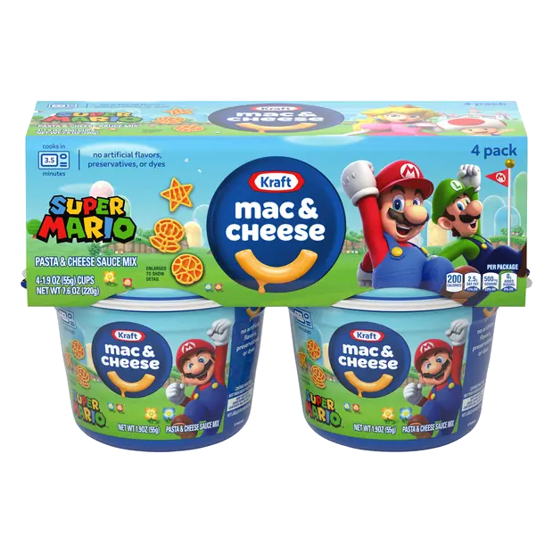 Super Mario Bros Shapes Mac & Cheese Dinner Microwaveable Cup - 4 ct
