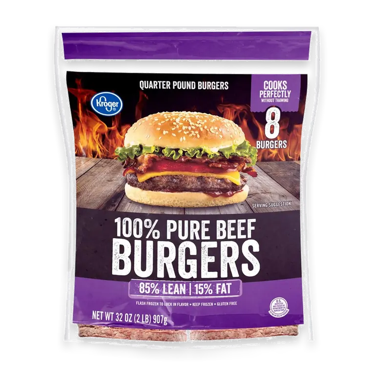 100% Pure Ground Beef Quarter Pound Burgers 8 Count