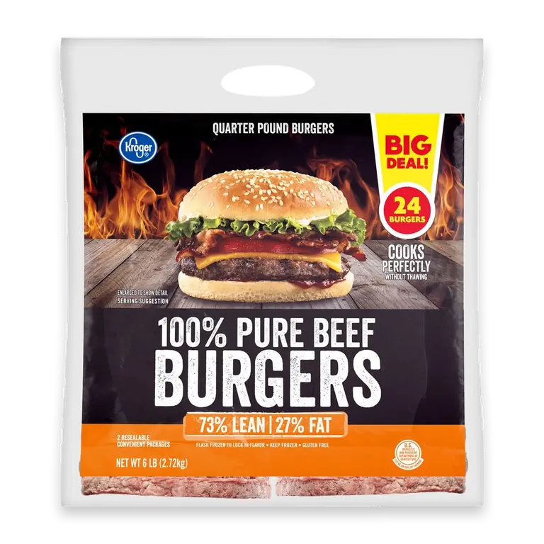 73% Lean 100% Pure Beef Quarter Pound Burgers BIG Deal!