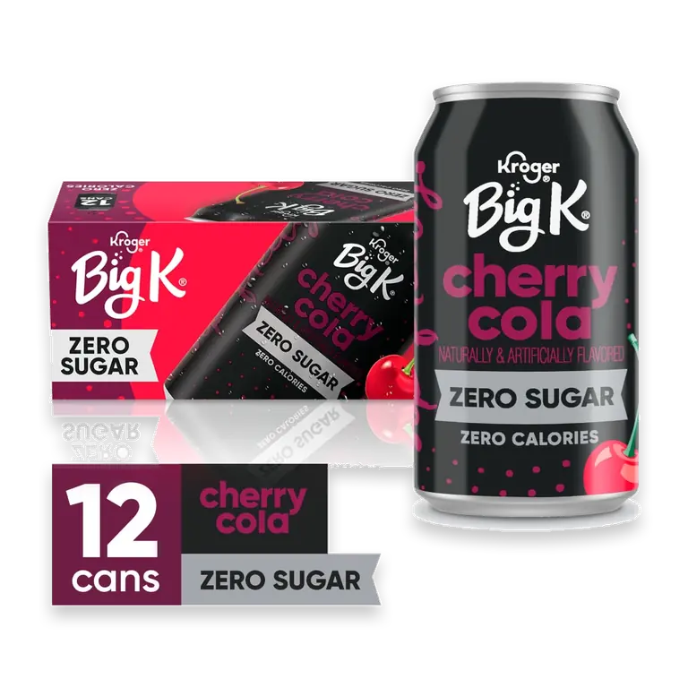 Big K Cherry Cola Zero Sugar Zero Calorie Soda Cans