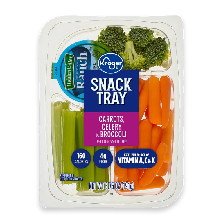 Carrots Celery And Broccoli Snack Tray With Ranch Dip