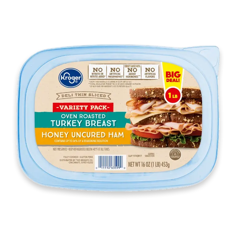 Oven Roasted Turkey Breast and Uncured Honey Ham Variety Pack Deli Thin Sliced BIG DEAL!
