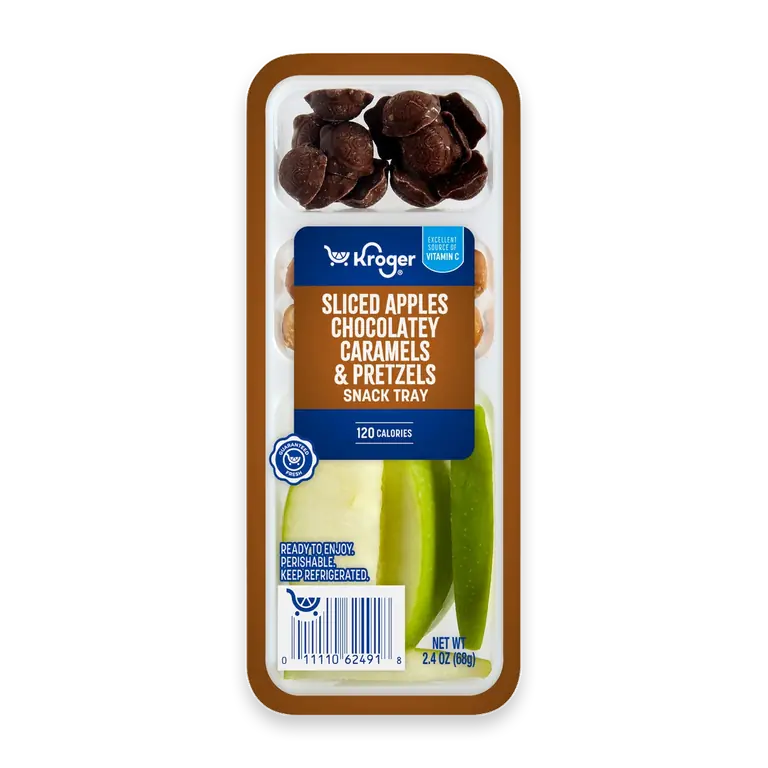 Sliced Apples Chocolatey Caramels and Pretzels Snack Tray