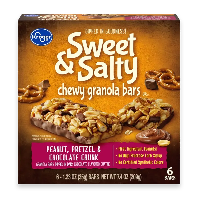 Sweet and Salty Chewy Peanut Pretzel and Chocolate Chunk Chewy Granola Bars