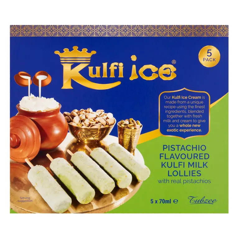 Pistachio Flavoured Kulfi Milk Ice Lollies with Real Pistachios 5x70ml