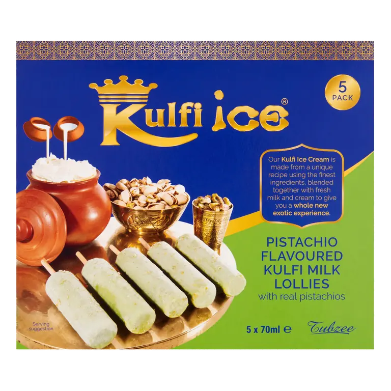 Kulfi Ice Pistachio Flavoured Kulfi Milk Lollies 5 x 70ml