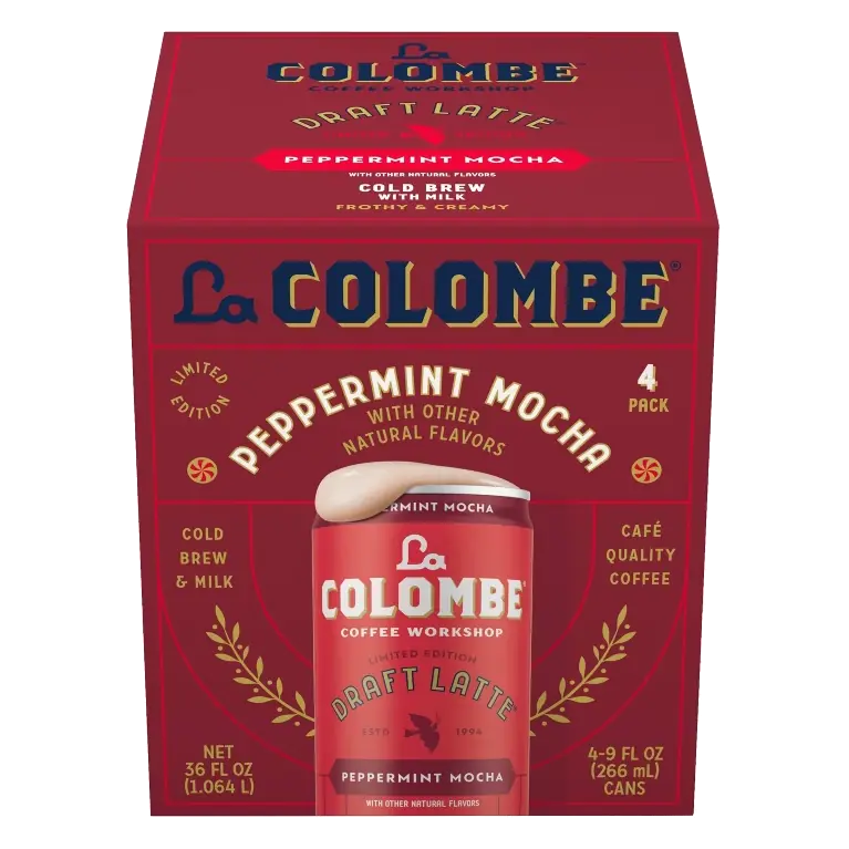 La Colombe Peppermint Mocha Draft Latte, 4pk/9 fl oz Cans: Colombian Coffee Variety
