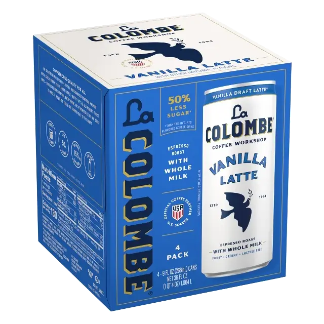La Colombe Vanilla Draft Latte, 4pk/9 fl oz Cans: Espresso Roast, Colombian Variety