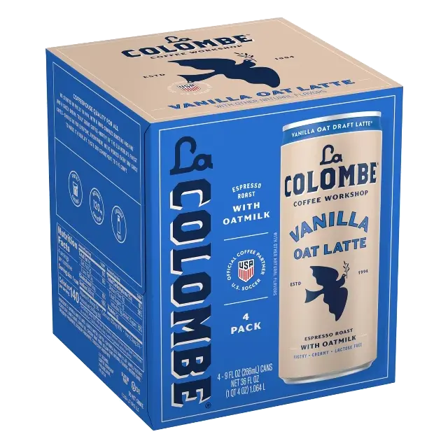 La Colombe Vanilla Draft Latte with Oatmilk, 4pk/9 fl oz Cans: Certified Gluten-Free, Vegan