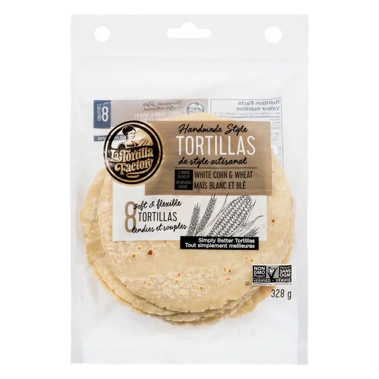 White Corn & Wheat Soft Tortillas 6 Inch 8 Pack 328 g