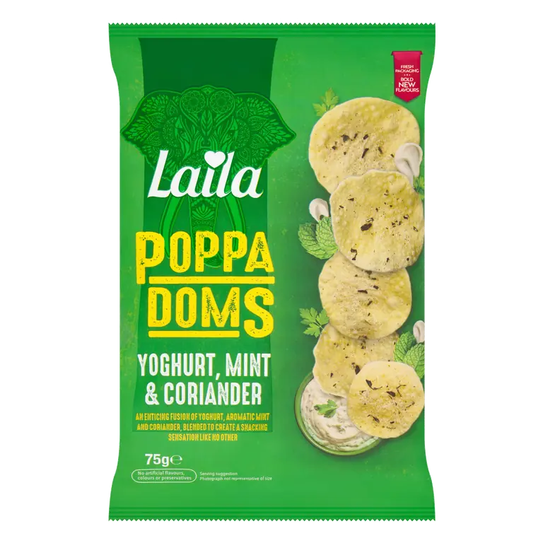 Laila Yoghurt, Mint & Coriander Poppadoms 75g