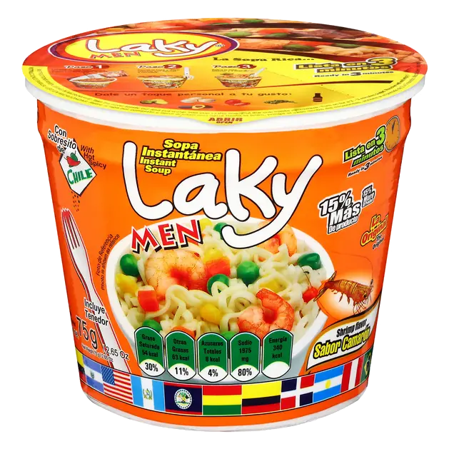 Laky Men Soup With Hot Spicy Chile, Instant, Shrimp Flavor