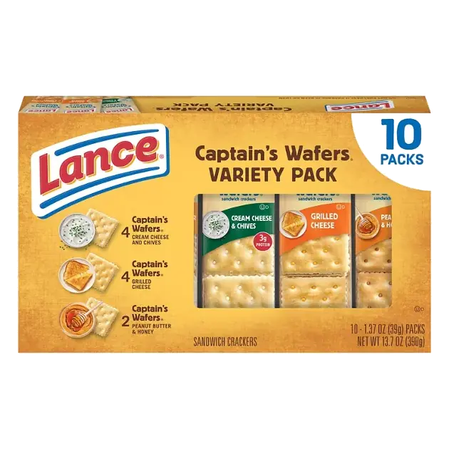 Captain's Wafers Cream Cheese and Chives/Grilled Cheese/Peanut Butter & Honey Sandwich Crackers Variety Pack