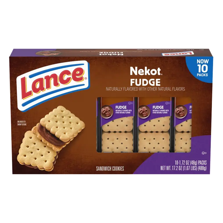 Sandwich Cookies, Nekot Fudge, 10 Individually Wrapped Packs, 6 Sandwiches Each