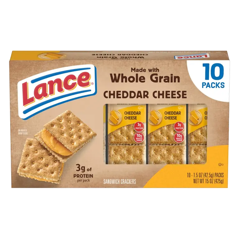 Sandwich Crackers, Made with Whole Grain Crackers, Cheddar Cheese, 10 Packs, 6 Sandwiches Each
