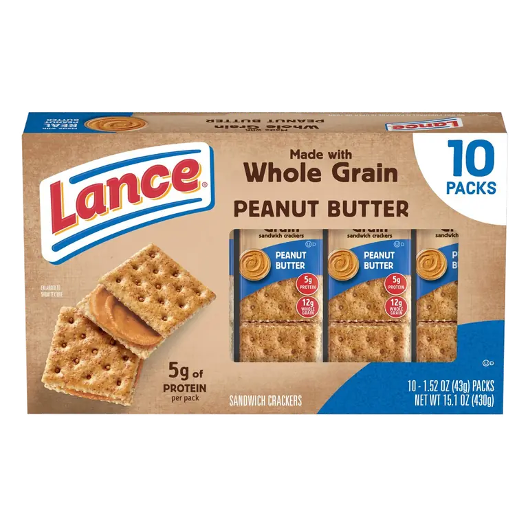 Sandwich Crackers, Made with Whole Grain Crackers, Peanut Butter, 10 Individual Packs