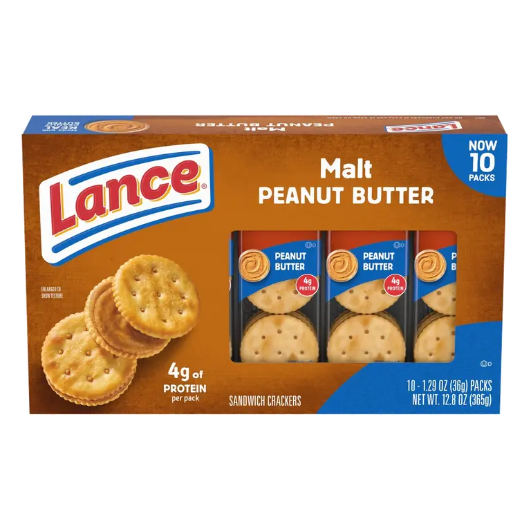 Sandwich Crackers, Malt with Peanut Butter, 10 Individually Wrapped Packs, 6 Sandwiches Each