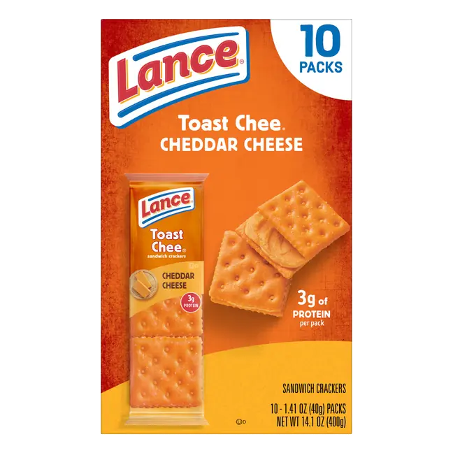 Sandwich Crackers, ToastChee Cheddar, 10 Individually Wrapped Packs, 6 Sandwiches Each