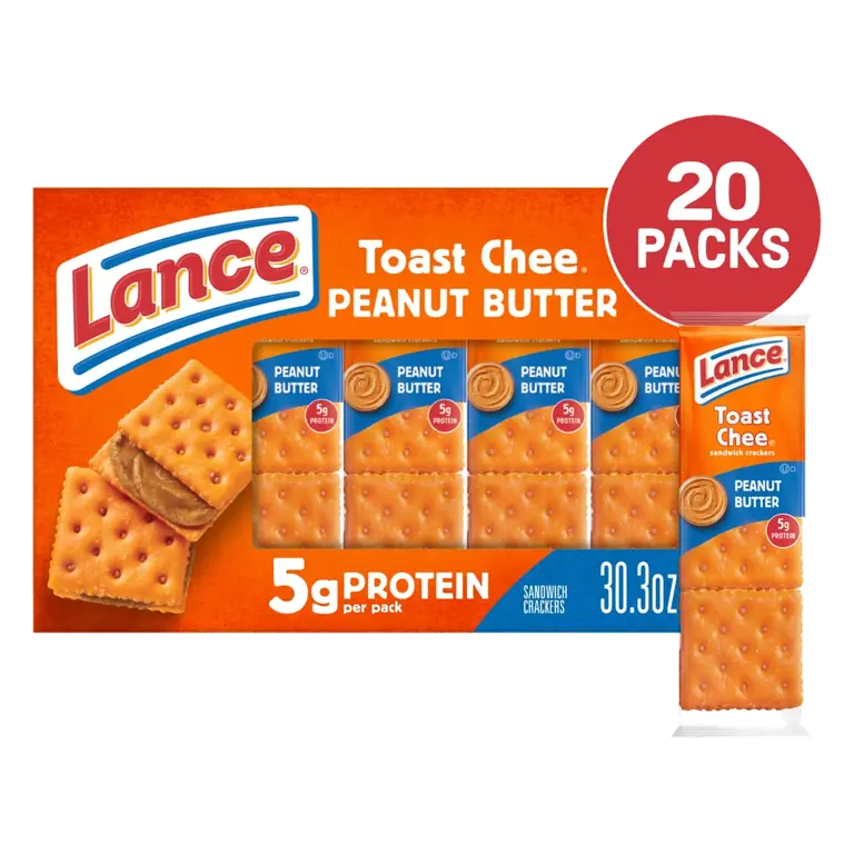 Sandwich Crackers, ToastChee Peanut Butter, 20 Individually Wrapped Packs, 6 Sandwiches Each