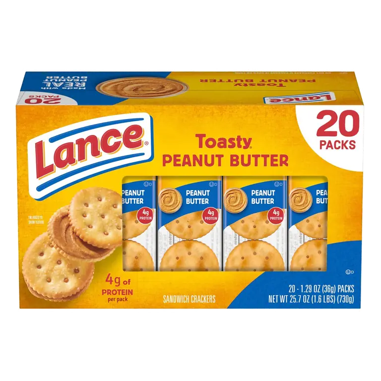 Sandwich Crackers, Toasty Peanut Butter, 20 Individually Wrapped Packs, 6 Sandwiches Each