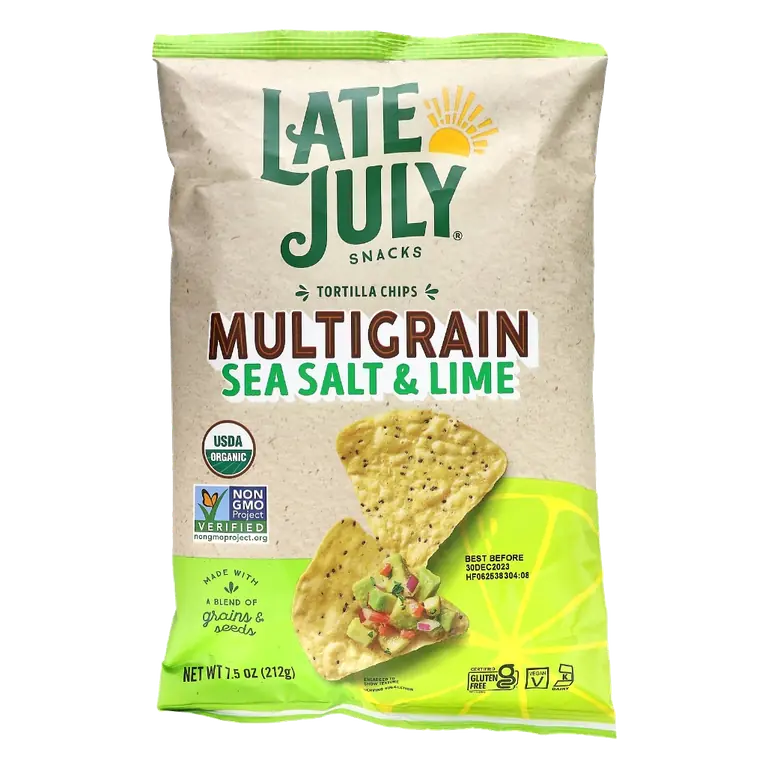 Snacks, Organic Multigrain Tortilla Chips, Sea Salt and Lime