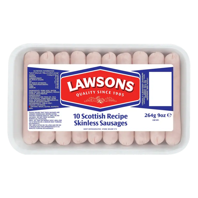 Lawsons 10 Scottish Recipe Skinless Sausages 264g