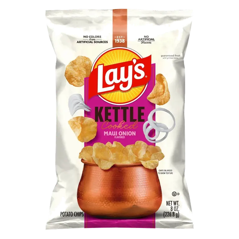 Lay's Kettle Cooked Maui Onion Flavored Potato Chips, 8oz: No Artificial Flavors