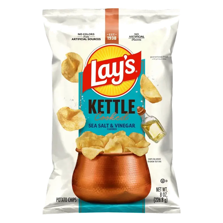 Lay's Kettle Cooked Sea Salt & Vinegar Potato Chips, 8oz: No Artificial Flavors