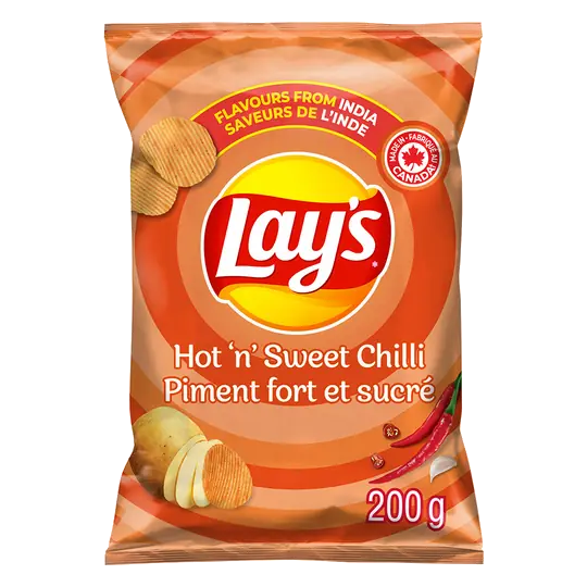 Lay's Potato Chips Hot 'n' Sweet Chilli Ridged Flavoured 200 g