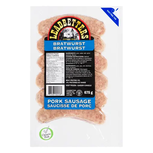 Leadbetters Frozen Pork Sausage Bratwurst 675 g