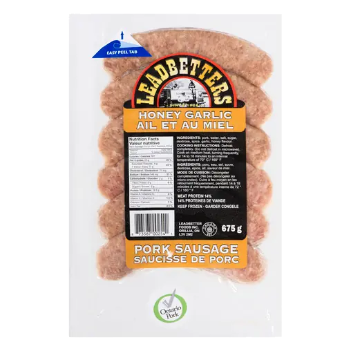 Leadbetters Frozen Pork Sausage Honey Garlic 675 g
