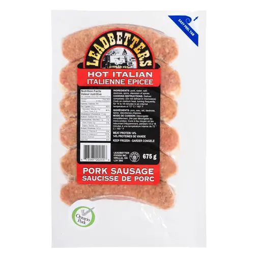 Leadbetters Frozen Pork Sausage Hot Italian 675 g