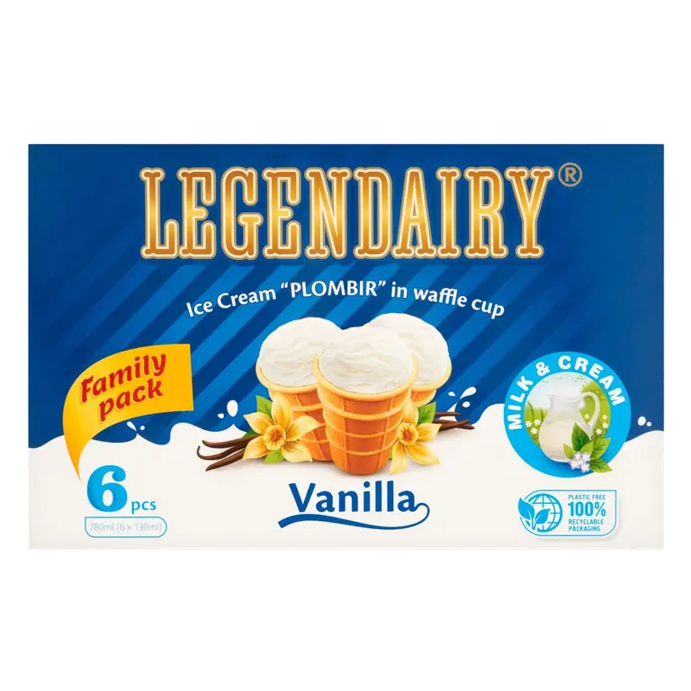 Vanilla Ice Cream Plombir In Waffle Cup 6 x 130ml