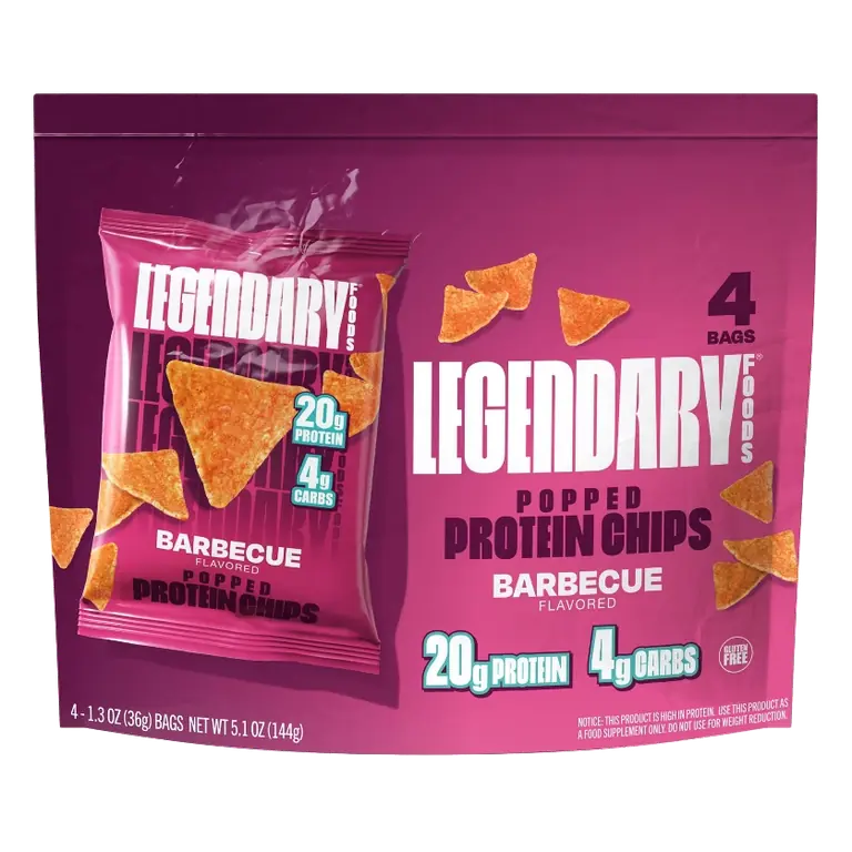 Legendary Foods Gluten Free and Keto Friendly Popped Protein Chips - BBQ - 5.1oz/4ct